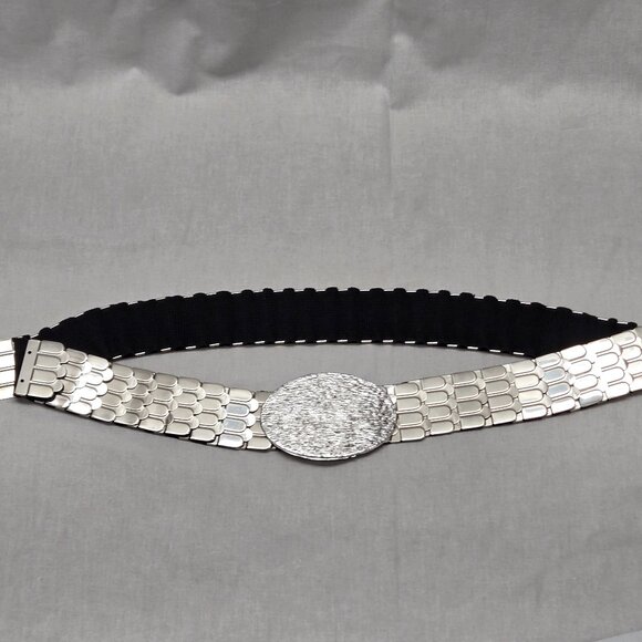 1980's Silver Toned Fish Scale Stretchy Belt - Picture 1 of 11